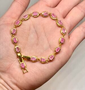 18K Gold Plated Pink Crushed Ice Tennis Bracelet